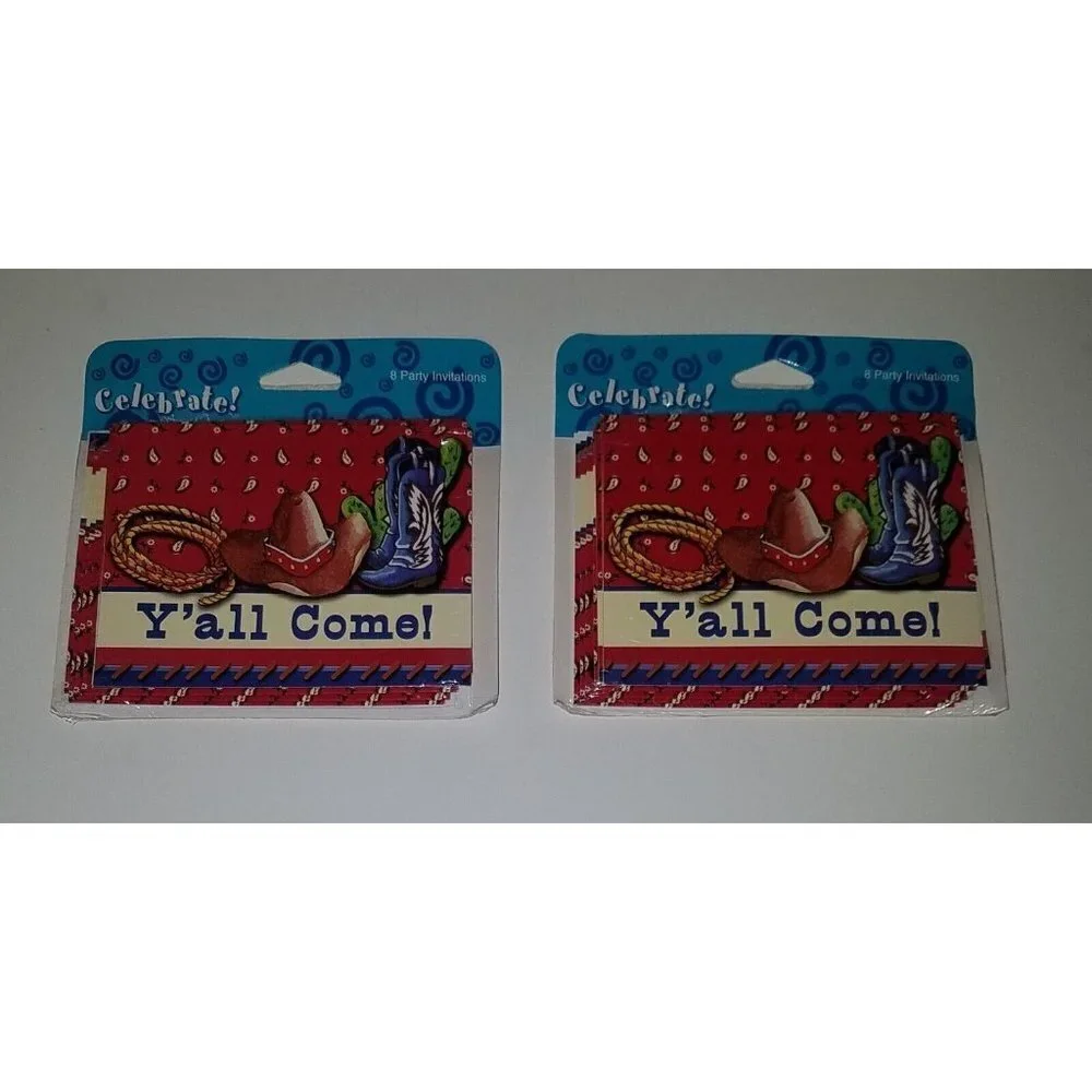 VTG NEW 2 Packages Western Cowboy Party Invitations Lot Celebrate Y'all Come NOS